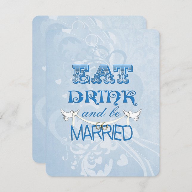 Wedding Blue with doves Invitation (Front/Back)