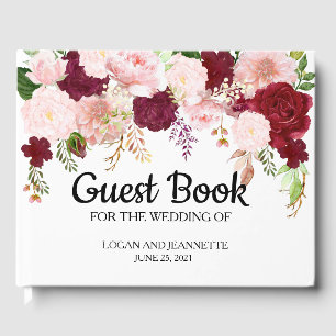 Wedding Blush Burgundy Flower Watercolor Guest Book