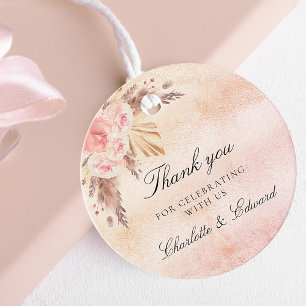 Wedding blush pampas grass rose thank you  favour tags