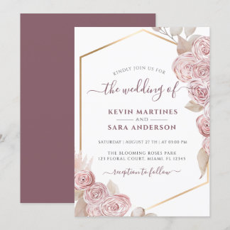 Wedding Blush Pink Floral Gold Invitation