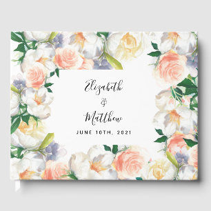 Wedding blush pink florals white names guest book