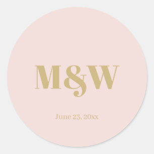 Wedding blush pink monogram custom gold initials classic round sticker