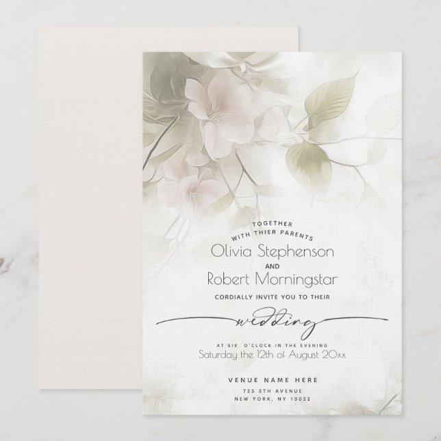 WEDDING  Blush Pink Peach Tree Blossoms Invitation (Front/Back)
