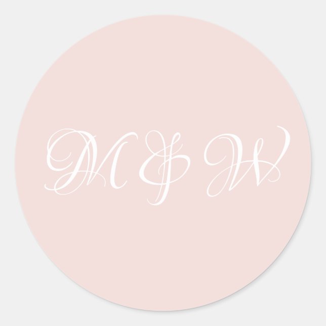 Wedding blush pink script monogram elegant custom classic round sticker (Front)