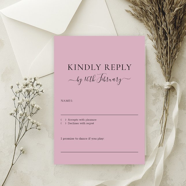Wedding Blush Pink Signature Kindly Reply RSVP Card (Creator Uploaded)