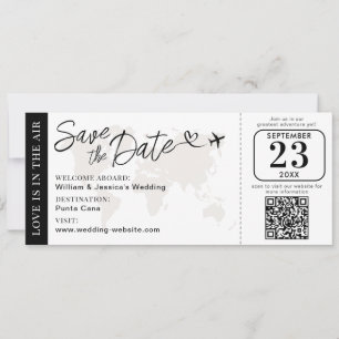 Wedding Boarding Pass Save The Date With QR Code Card