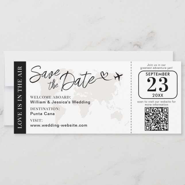 Wedding Boarding Pass Save The Date With QR Code Card (Front)
