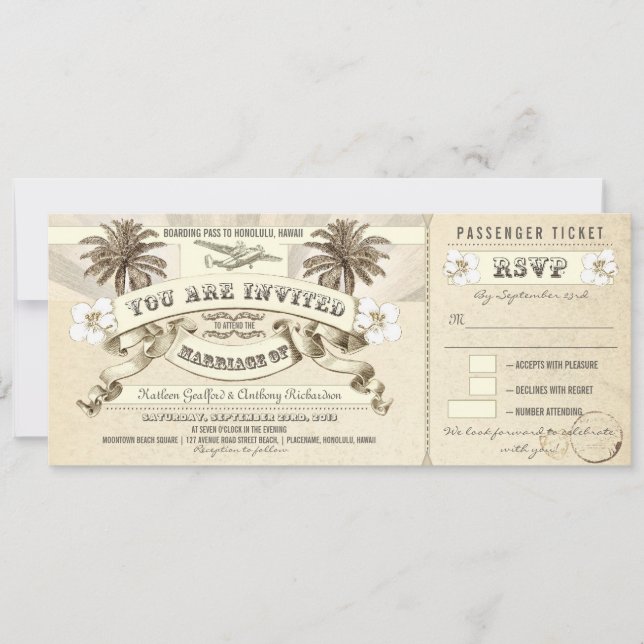 wedding boarding pass tickets invitations (Front)