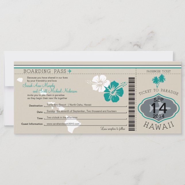 Wedding Boarding Pass to Hawaii Invitation (Front)