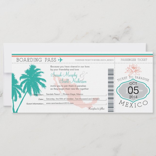 Wedding Boarding Pass to Mexico Invitation (Front)