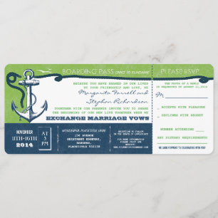 wedding boarding pass-vintage tickets with RSVP Invitation