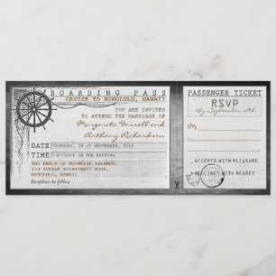 wedding boarding pass-vintage tickets with RSVP Invitation