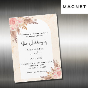 Wedding boho pampas grass rose gold luxury magnetic invitation