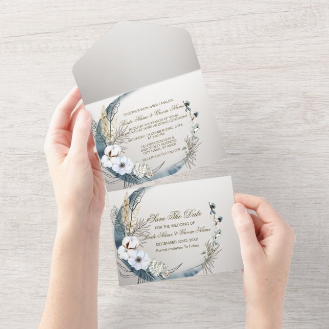 Wedding Boho White Orchid Flowers Blue Moon Party All In One Invitation (Tearaway)