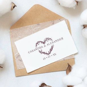 Wedding Boho Wildflowers Heart Branches Leaves Rubber Stamp