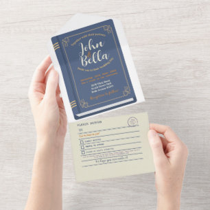 Wedding Book Library Theme Cover Chapter & RSVP All In One Invitation