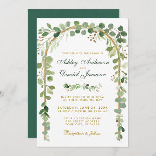 Wedding Botanical Eucalyptus Green Gold Arch Invitation