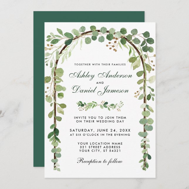 Wedding Botanical Eucalyptus Green Wood Arch Invitation (Front/Back)