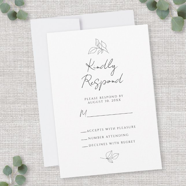 Wedding Botanical Leaves Black & White Enclosure RSVP Card (Wedding Botanical Leaves Black & White Enclosure RSVP Card)