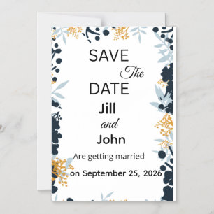 Wedding Botanical Save The Date Card Blue Gold 