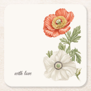 Wedding Botanical Vintage   Floral Table Accent Square Paper Coaster