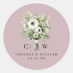 Wedding Bouquet Monogram Classic Round Sticker