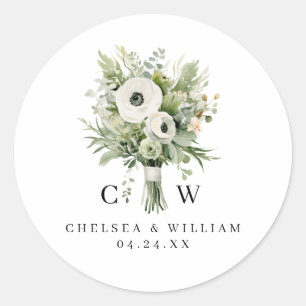 Wedding Bouquet Monogram Classic Round Sticker