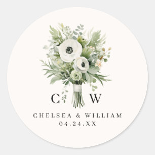 Wedding Bouquet Monogram Classic Round Sticker