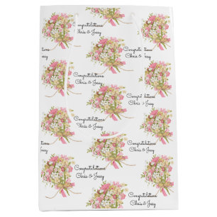 Wedding Bouquet of Flowers Add Names Pretty Medium Gift Bag