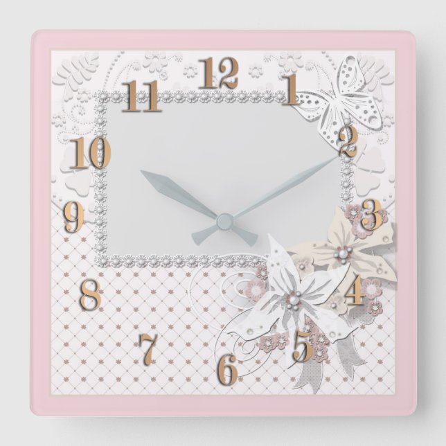 Wedding bouquet square wall clock (Front)