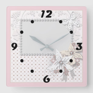 Wedding bouquet square wall clock