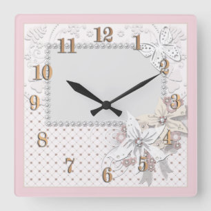 Wedding bouquet square wall clock