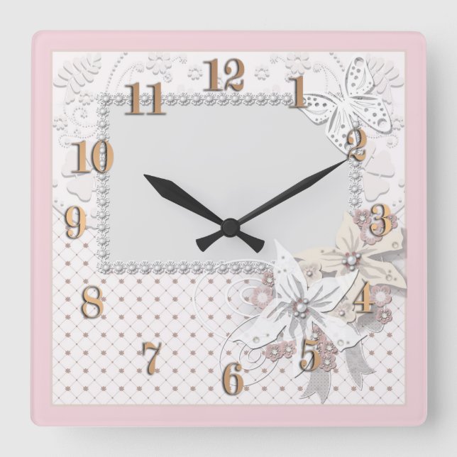 Wedding bouquet square wall clock (Front)