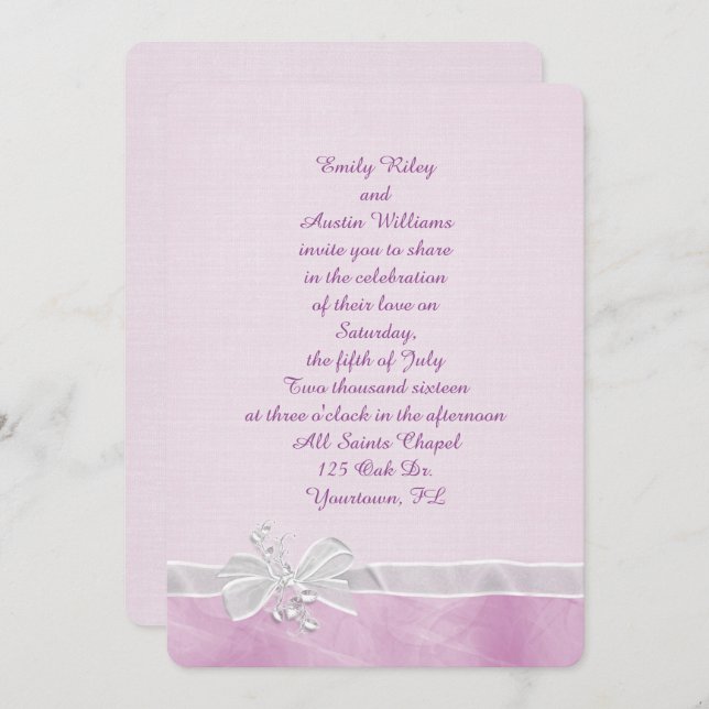 Wedding Bow on Pink Border Invitation (Front/Back)