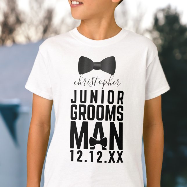 Wedding Bow Tie Junior Groomsman T-Shirt (Add your little guy's name and your wedding date to this cute Junior Groomsman t-shirt)