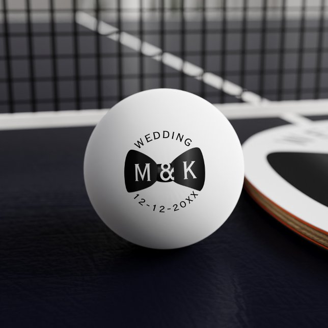 Wedding Bow Tie Monogrammed Ping Pong Ball (Perfect ping pong ball for your wedding favors. Just add your initials and wedding date)