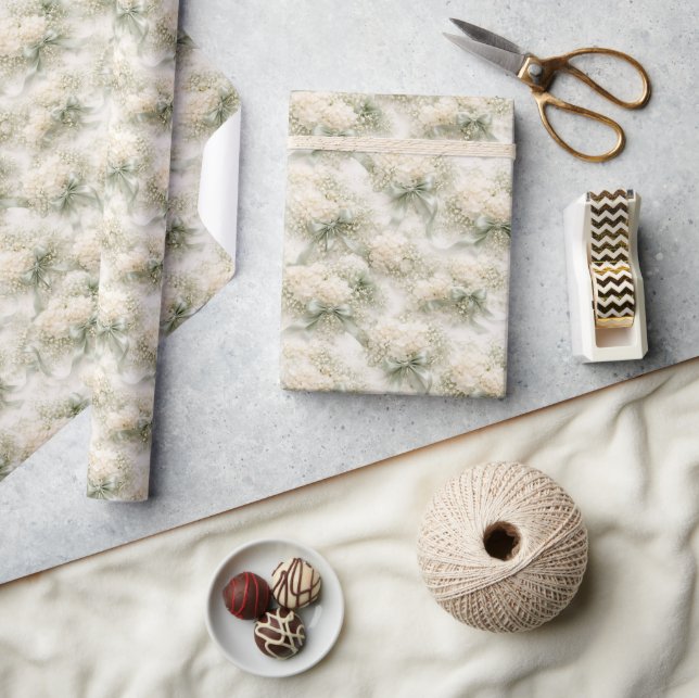 Wedding Bows, Ribbons and Hydrangea Flowers Wrapping Paper (Crafts)