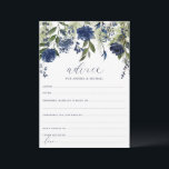Wedding Bridal Advice Cards Navy Blue Wildflower<br><div class="desc">Advice Cards for your Navy Blue Wedding or Bridal Shower - Featuring blue wildflowers and greenery / foliage. These 5x7 advice cards a fun way for your guests to share their wedding advice for the bride or new couple. The back features a navy blue floral wreath wreath with the couple's...</div>