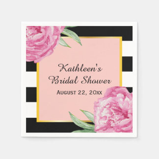 Wedding Bridal Floral Glam Black Stripes Napkin