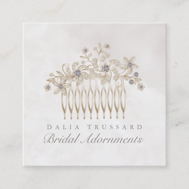 Wedding Bridal Hair Comb Accessories Jewellery Square Business Card (Front)