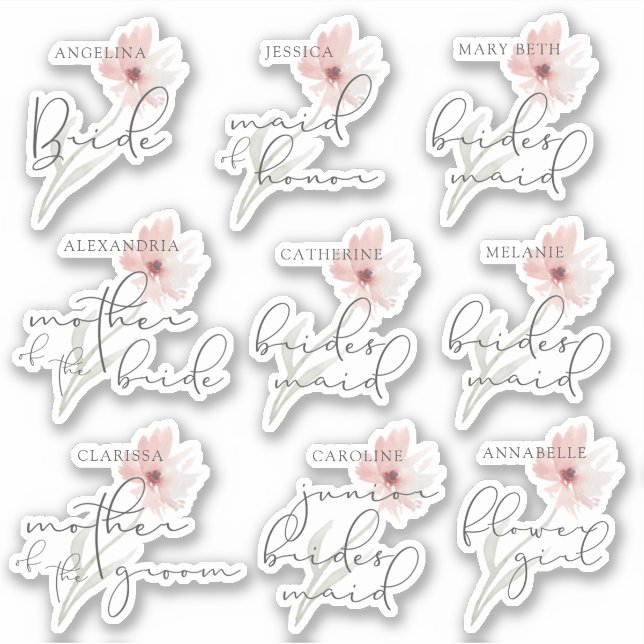 Wedding Bridal Party Personalised Title Sticker (Front)