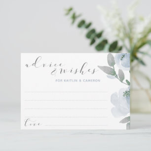 Wedding Bridal Shower Dusty Blue Grey Watercolor Advice Card