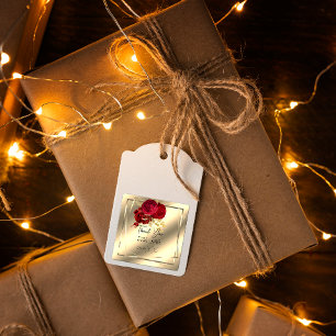 Wedding Bridal Shower Favour Red Floral Gold Square Sticker