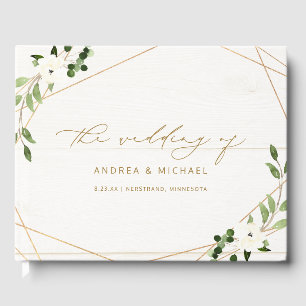 Wedding Bridal Shower Geometric Greenery Gold Guest Book
