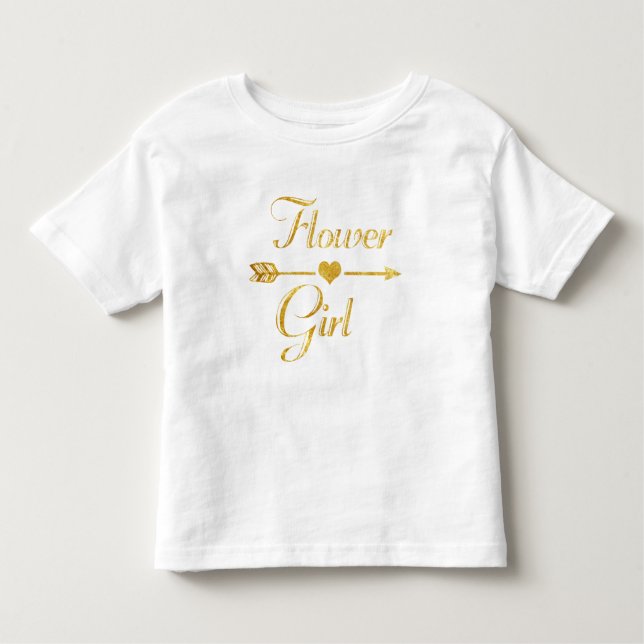 Wedding Bridal Shower Glitter Gold Flower Girl Toddler T-Shirt (Front)