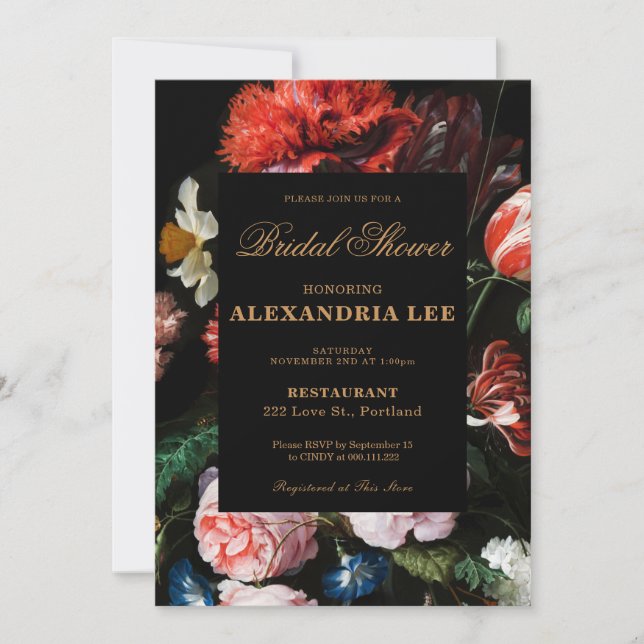 Wedding Bridal Shower Invitation Black Floral (Front)
