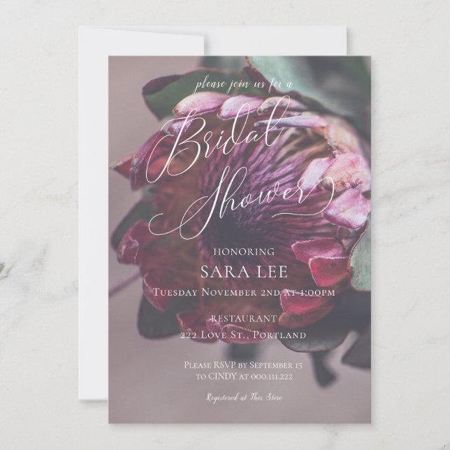 Wedding Bridal Shower Invitation Protea Purple (Front)