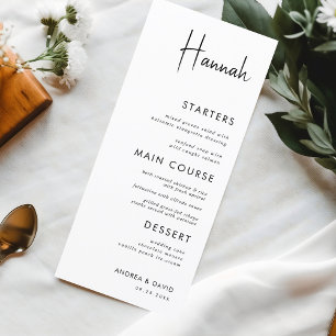 Wedding Bridal Shower or Engagement Menu with Name