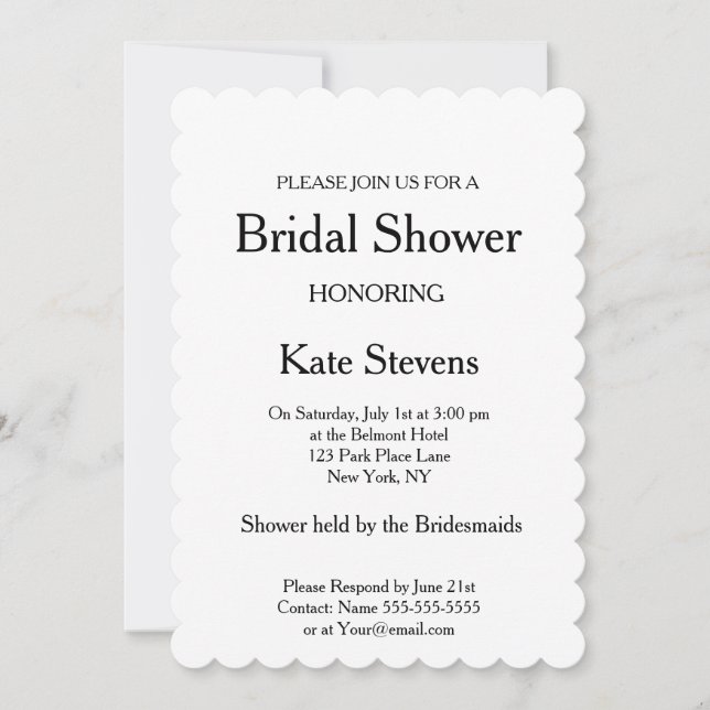 Wedding Bridal Shower Plain Invitation Card (Front)