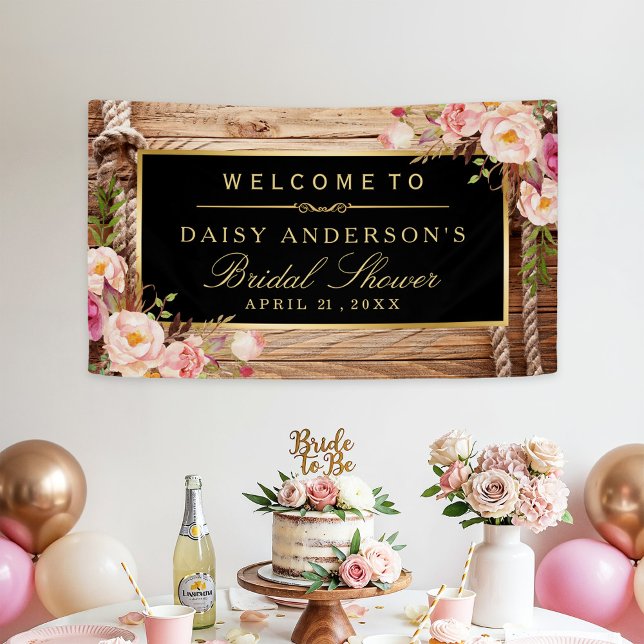 Wedding Bridal Shower Rustic Country Wood Floral Banner (Creator Uploaded)